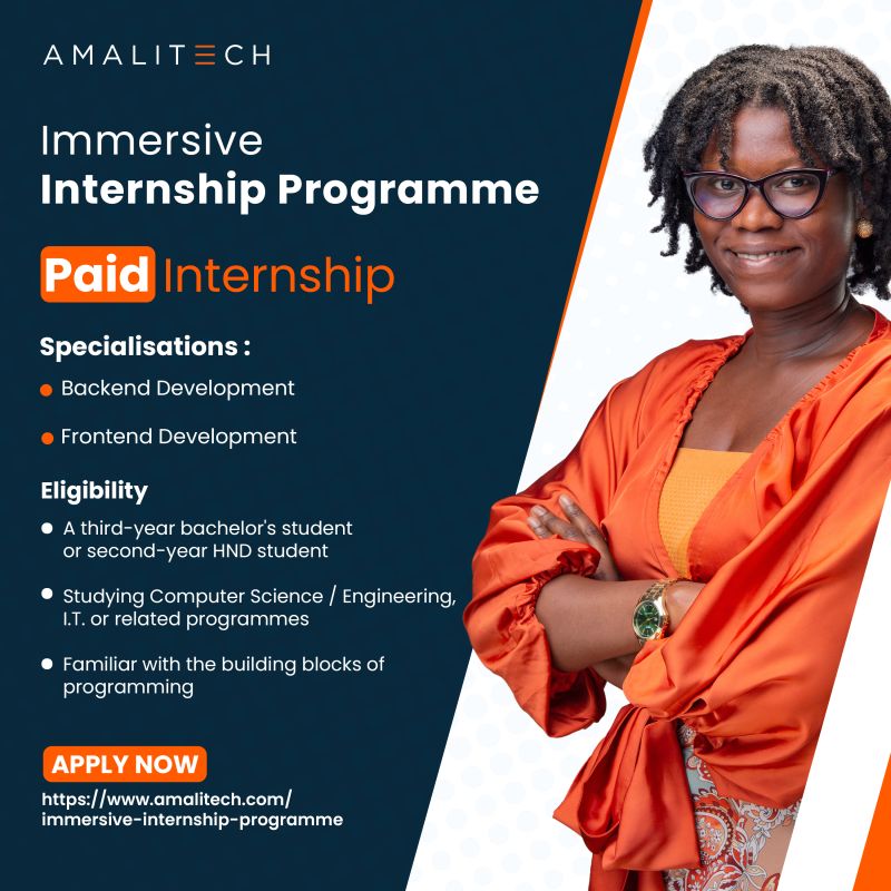 AmaliTech Immersive Internship Programme (IIP) 2026 | Paid Internship for Ghanaian STEM Students